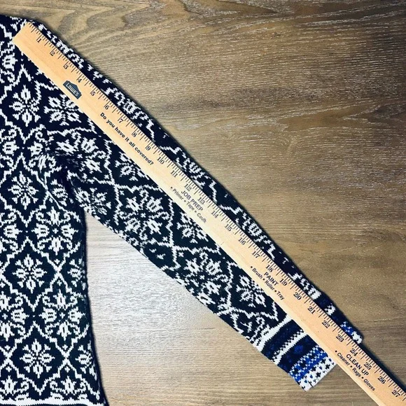 APPLESEEDS Women's Size M Fair Isle Knit Full Zip‎ Sweater Black Blue White - Picture 5 of 9